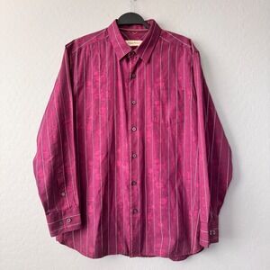 Tommy Bahama Floral Striped Button Up Shirt Cotton Silk Blend‎ L